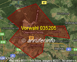 Vorwahlkarte 035205 – Ottendorf-Okrilla