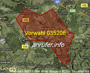 Vorwahlkarte 035206 – Kreischa b Dresden