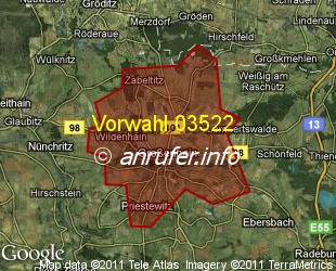 Vorwahlkarte 03522 – Grossenhain  Sachs