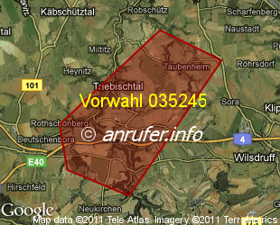 Vorwahlkarte 035245 – Burkhardswalde-Munzig