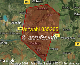 Vorwahlkarte 035265 – Glaubitz