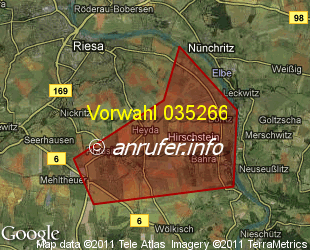 Vorwahlkarte 035266 – Heyda b Riesa