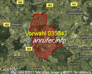 Vorwahlkarte 035342 – Mühlberg Elbe