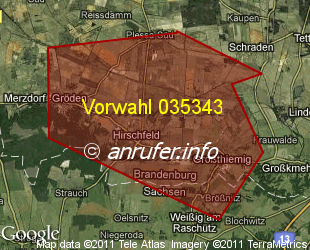 Vorwahlkarte 035343 – Hirschfeld b Elsterwerda