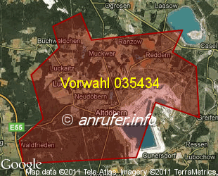 Vorwahlkarte 035434 – Altdöbern