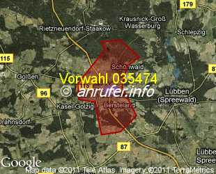 Vorwahlkarte 035474 – Schönwalde b Lübben