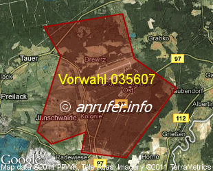 Vorwahlkarte 035607 – Jänschwalde