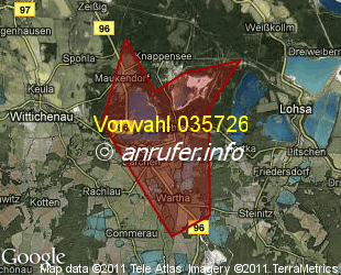 Vorwahlkarte 035726 – Groß Särchen