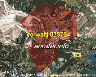 Vorwahlkarte 035754 – Klettwitz