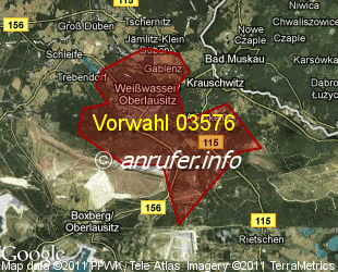 Vorwahlkarte 03576 – Weisswasser