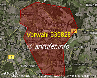 Vorwahlkarte 035828 – Reichenbach OL
