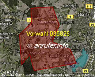 Vorwahlkarte 035829 – Gersdorf b Görlitz