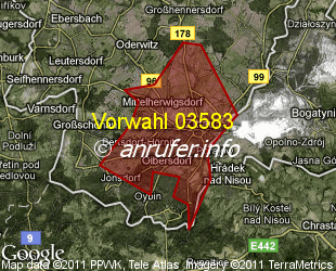 Vorwahlkarte 03583 – Zittau
