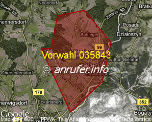 Vorwahlkarte 035843 – Hirschfelde b Zittau