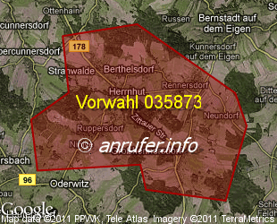 Vorwahlkarte 035873 – Herrnhut