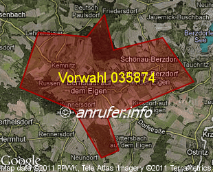 Vorwahlkarte 035874 – Bernstadt a d Eigen