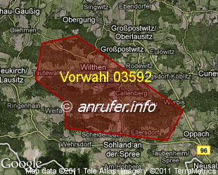 Vorwahlkarte 03592 – Kirschau