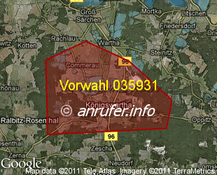 Vorwahlkarte 035931 – Königswartha