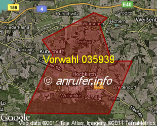 Vorwahlkarte 035939 – Hochkirch