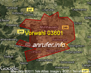 Vorwahlkarte 03601 – Mühlhausen Thür