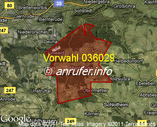 Vorwahlkarte 036029 – Menteroda