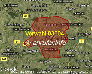 Vorwahlkarte 036041 – Bad Tennstedt