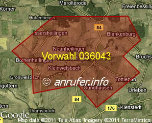 Vorwahlkarte 036043 – Kirchheilingen