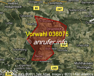 Vorwahlkarte 036075 – Dingelstädt Eichsfeld
