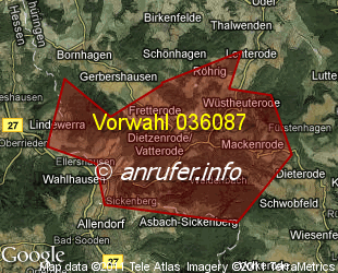 Vorwahlkarte 036087 – Wüstheuterode