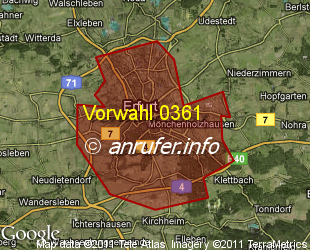 Vorwahlkarte 0361 – Erfurt
