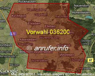 Vorwahlkarte 036200 – Elxleben b Arnstadt