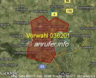 Vorwahlkarte 036201 – Walschleben