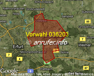 Vorwahlkarte 036203 – Vieselbach