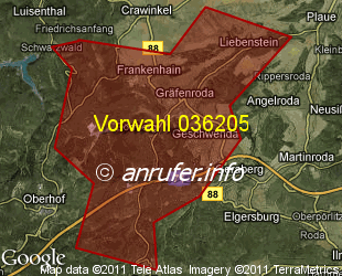 Vorwahlkarte 036205 – Gräfenroda