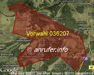 Vorwahlkarte 036207 – Plaue Thür