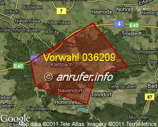 Vorwahlkarte 036209 – Klettbach