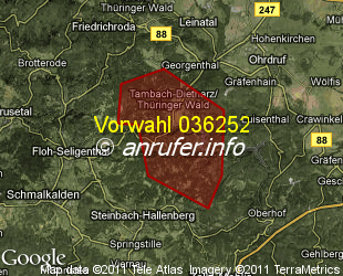 Vorwahlkarte 036252 – Tambach-Dietharz Thür Wald