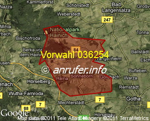 Vorwahlkarte 036254 – Friedrichswerth