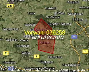 Vorwahlkarte 036258 – Friemar