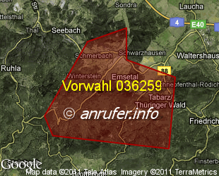 Vorwahlkarte 036259 – Tabarz Thür Wald