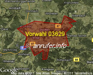 Vorwahlkarte 03629 – Stadtilm