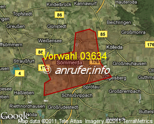 Vorwahlkarte 03634 – Sömmerda