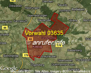 Vorwahlkarte 03635 – Kölleda