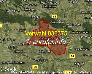 Vorwahlkarte 036375 – Kindelbrück