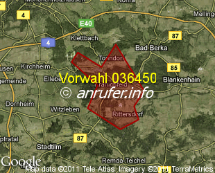 Vorwahlkarte 036450 – Kranichfeld