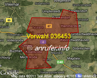 Vorwahlkarte 036453 – Mellingen