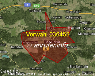 Vorwahlkarte 036458 – Bad Berka