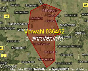 Vorwahlkarte 036462 – Ossmannstedt