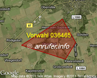Vorwahlkarte 036465 – Oberndorf b Apolda