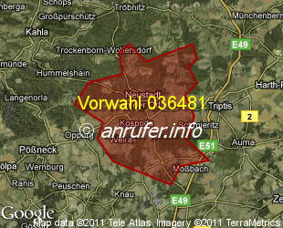 Vorwahlkarte 036481 – Neustadt an der Orla